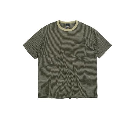 THIN STRIPE HALF TEE OLIVE
