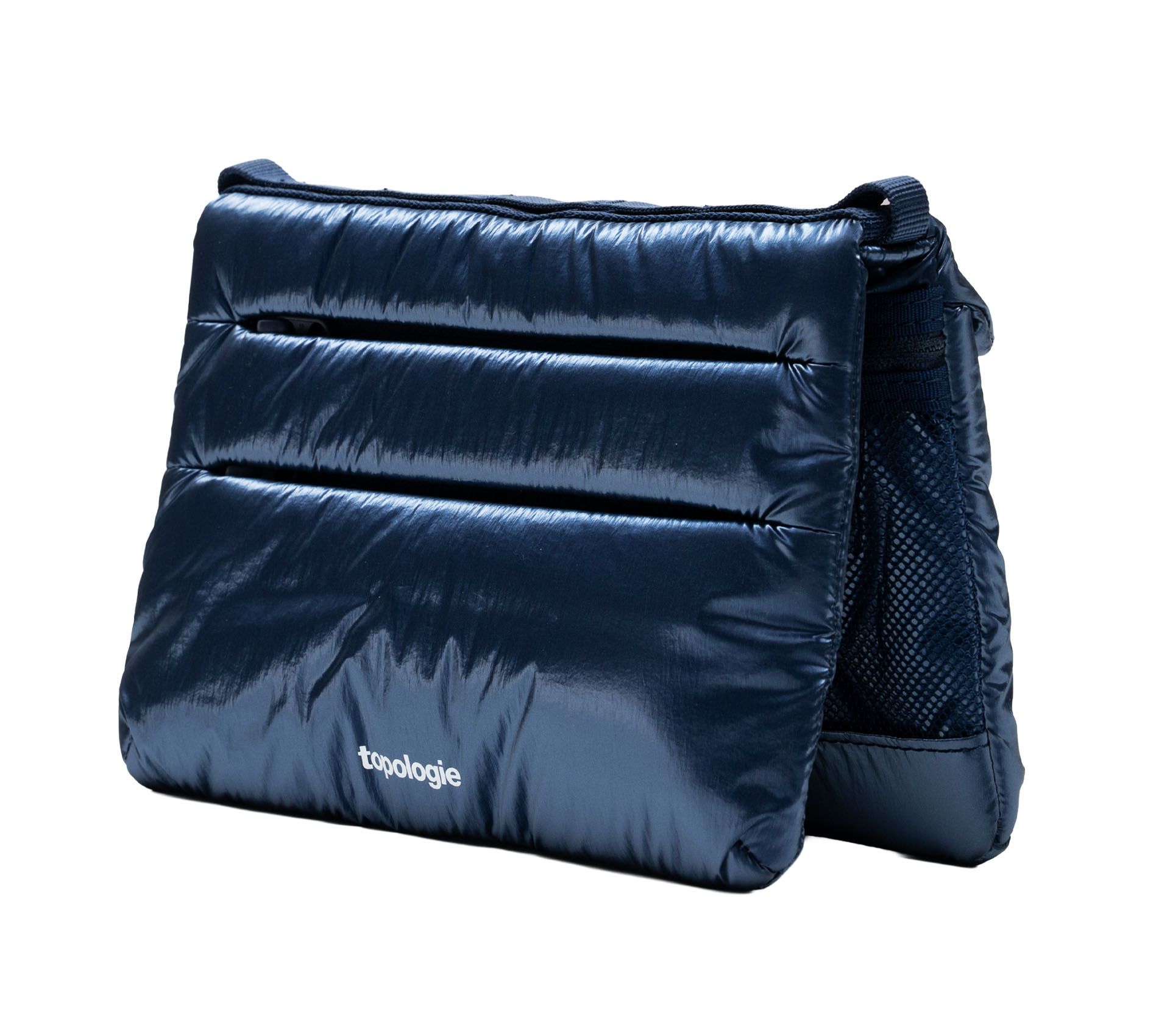 Image #0 of Flat Sacoche Small Marine Blue Metallic Puffer