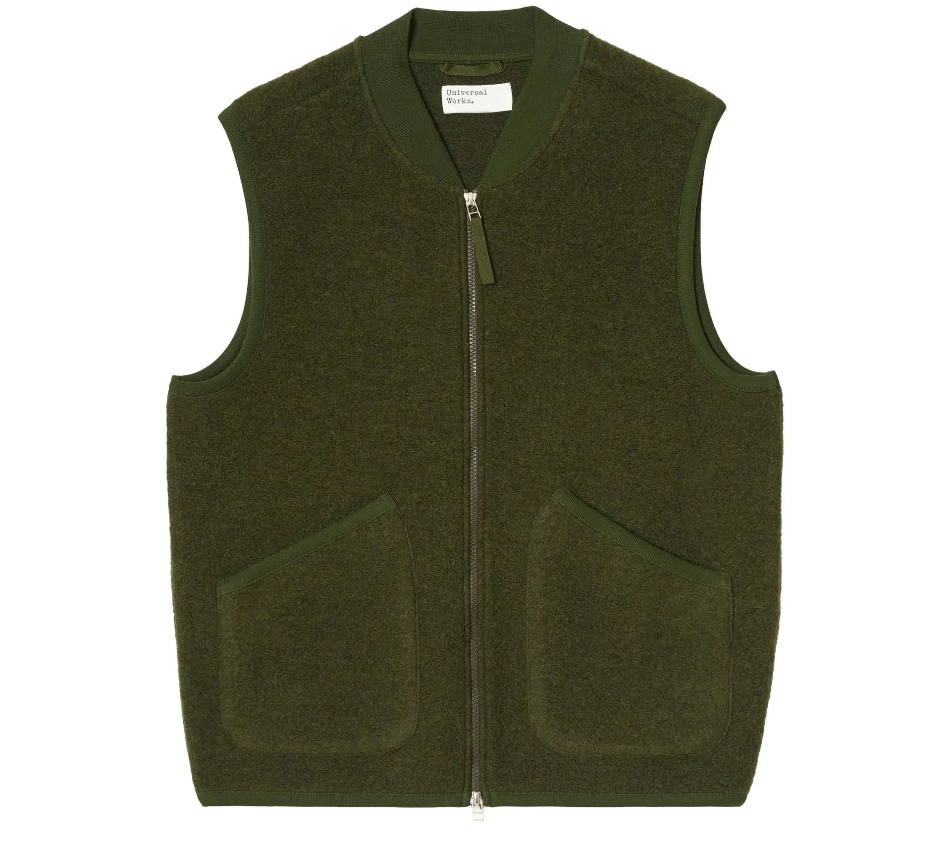 Zip Waistcoat Wool Fleece Olive