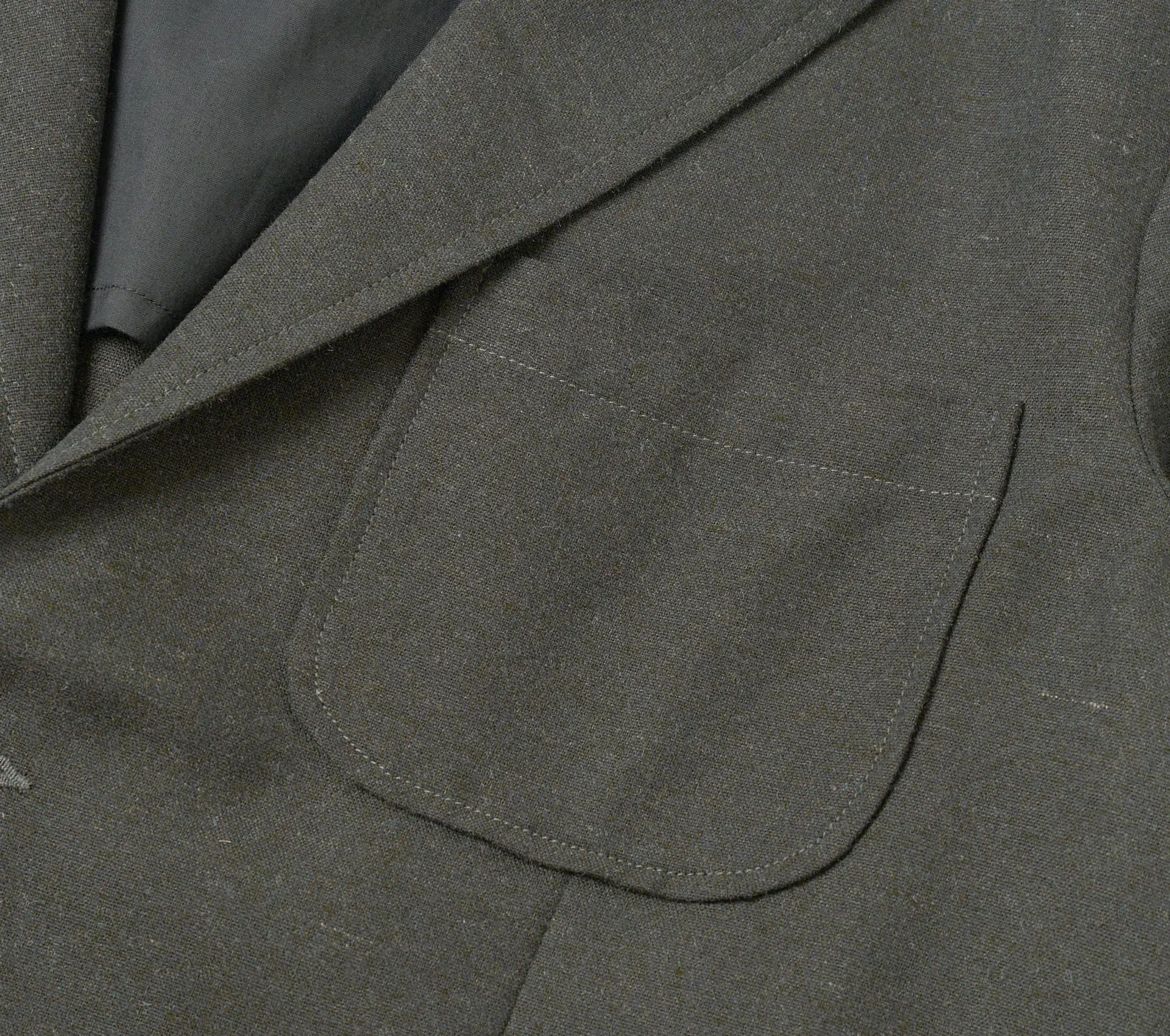 Two Button Jacket Recycled Italian Tweed Olive