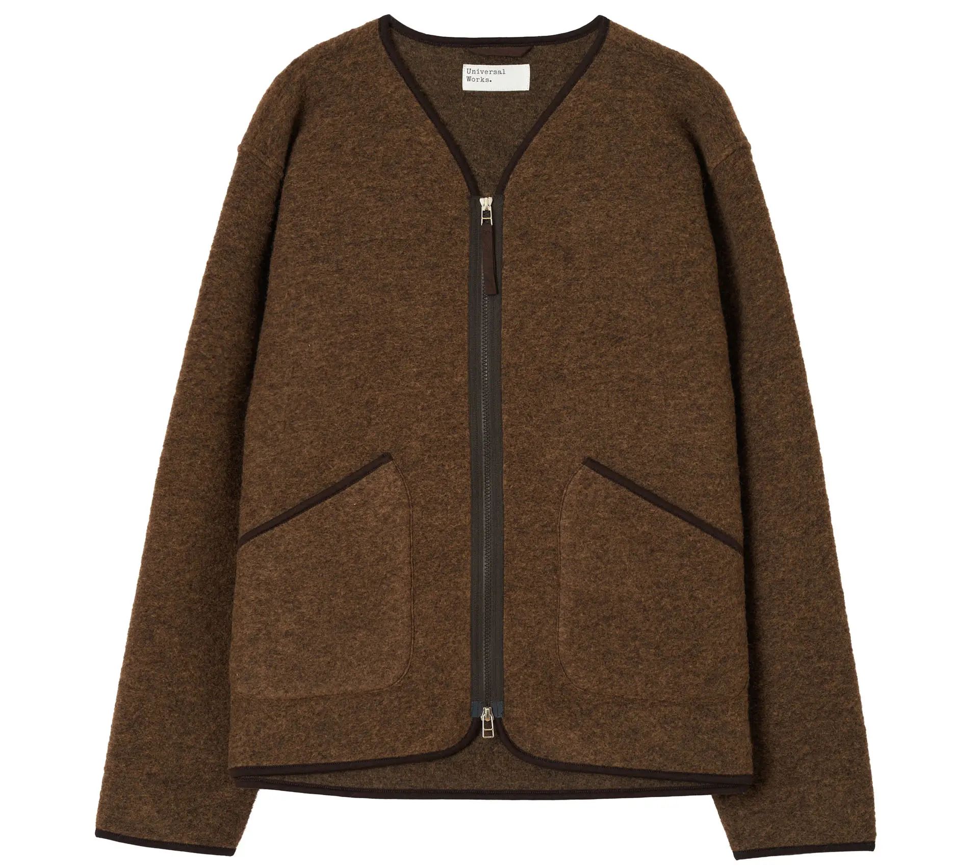 Zip Liner Jacket Wool Fleece Brown Marl