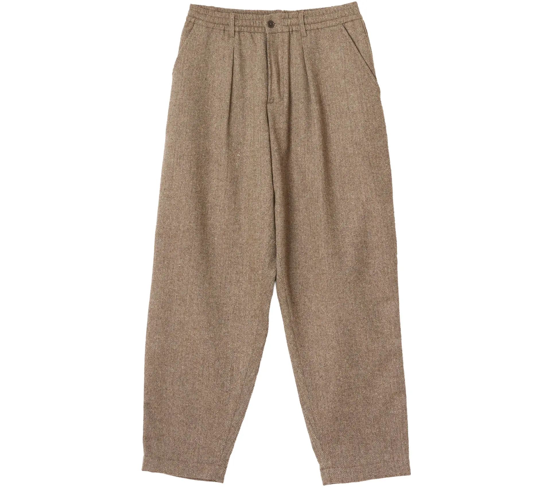 Pleated Track Pant Wool Herringbone Brown