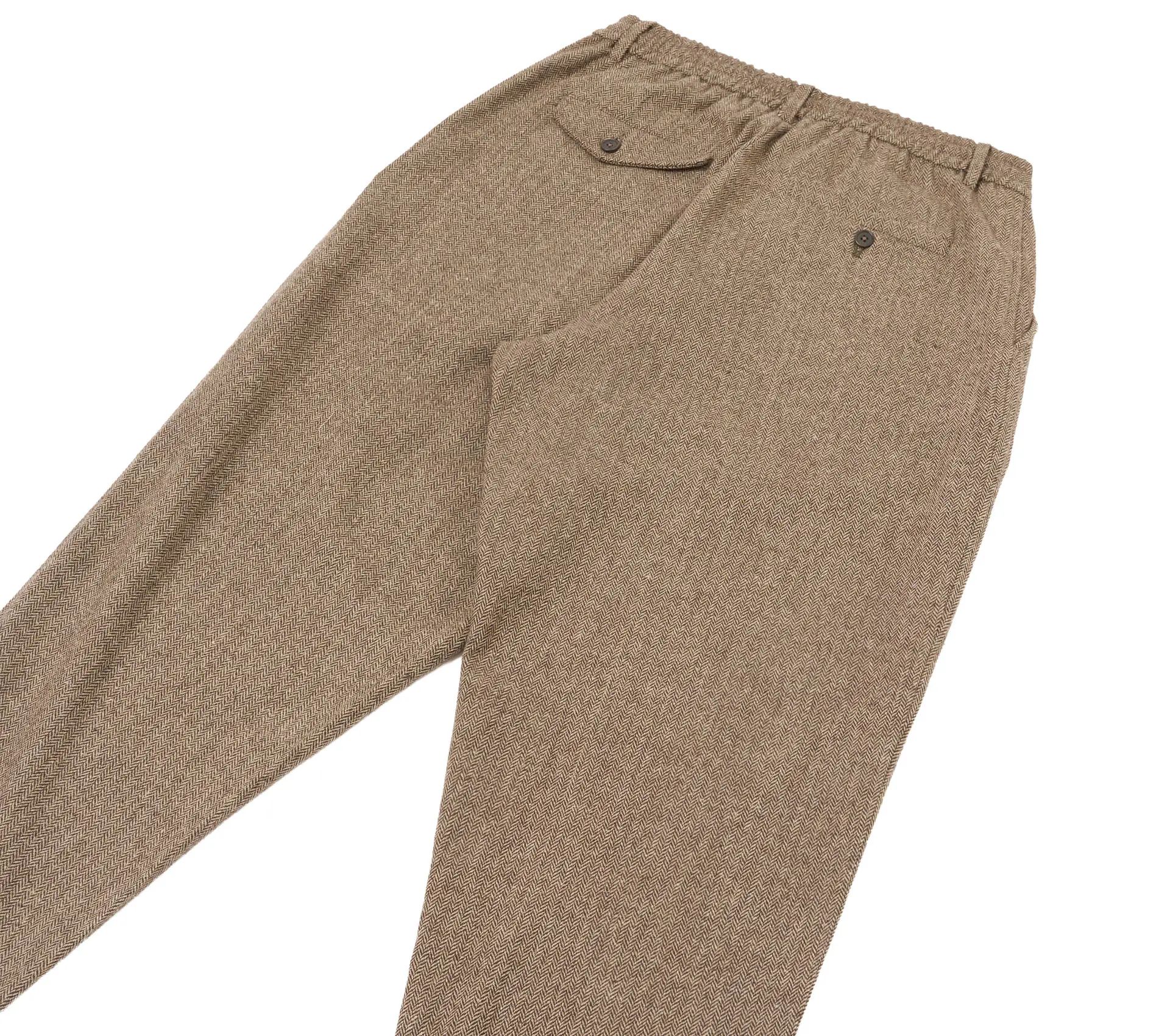 Pleated Track Pant Wool Herringbone Brown
