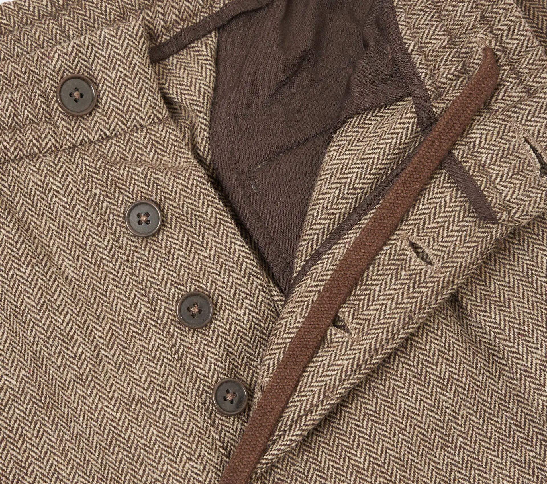 Pleated Track Pant Wool Herringbone Brown